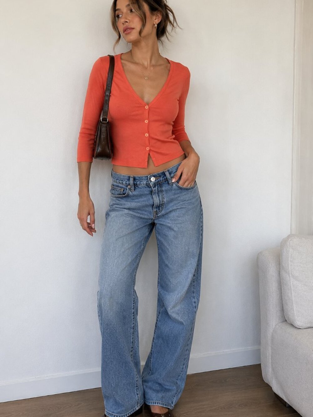 Vintage Stefanel Italy Coral Ribbed Cardigan Top 90s Y2K Button Front Small